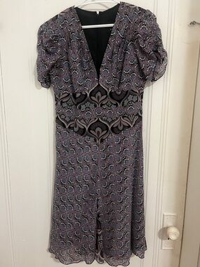 Anna Sui Purple Patterned V-Neck Midi Dress